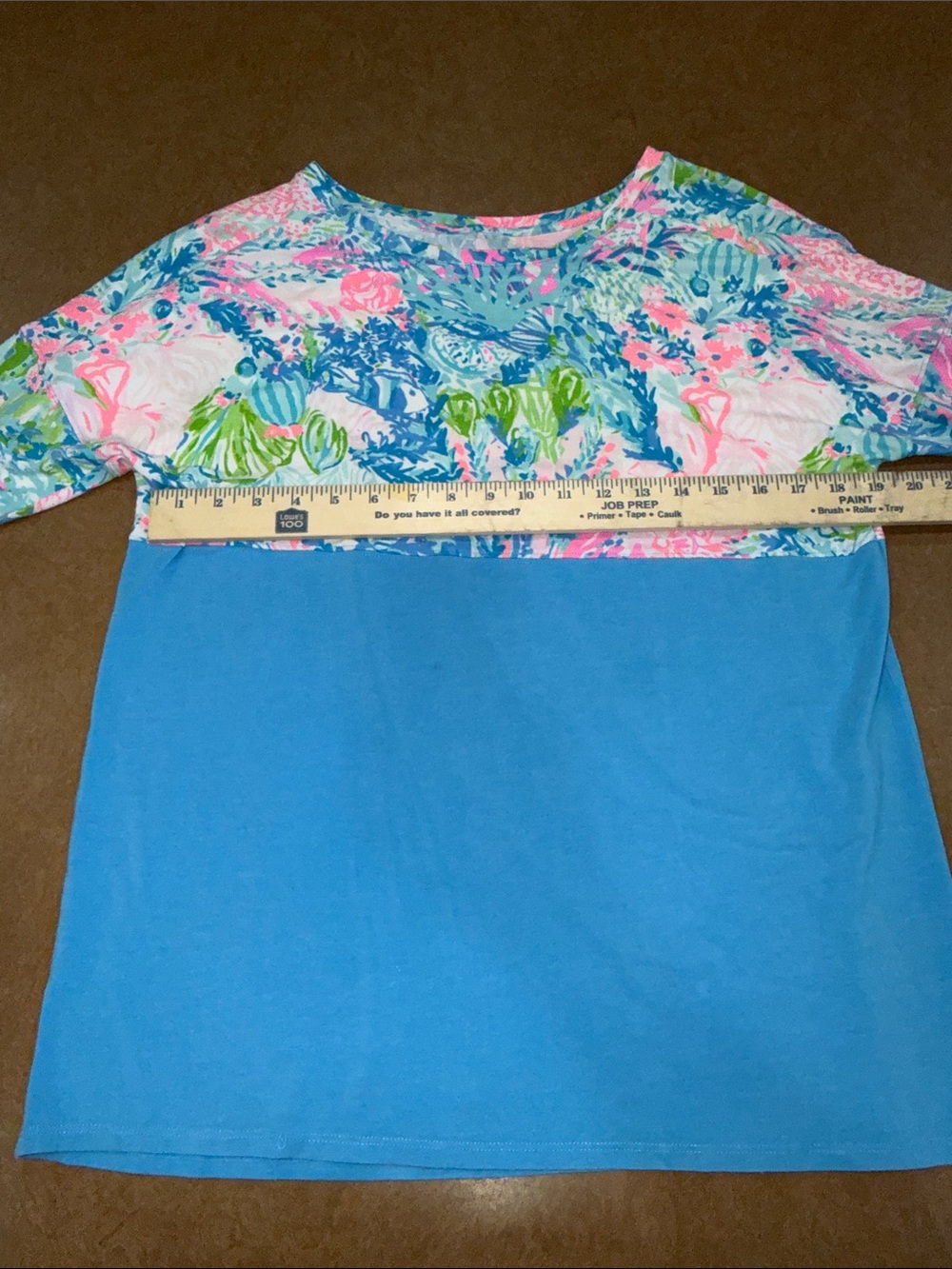 Lilly Pulitzer Fish My Wish Blue Floral Yoke & Sleeve Long-Sleeve Tee • Size M - Picture 3 of 7